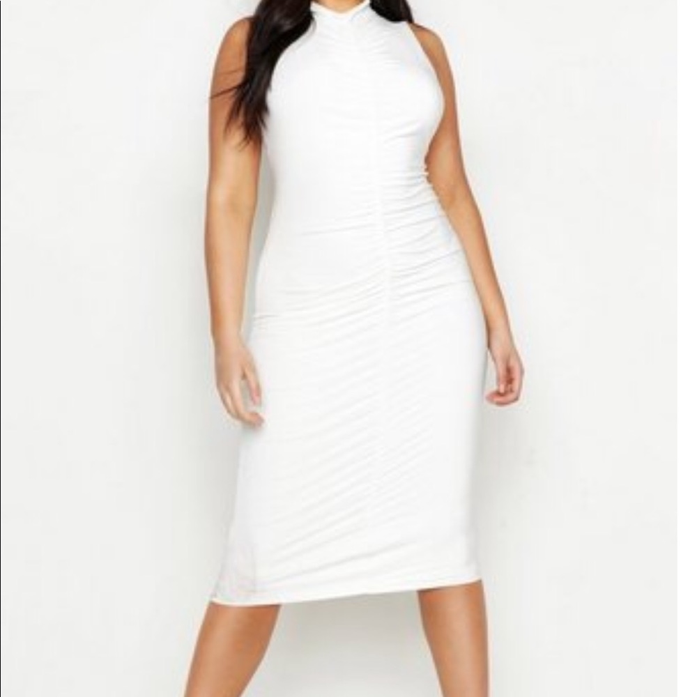 White ruched midi dress!